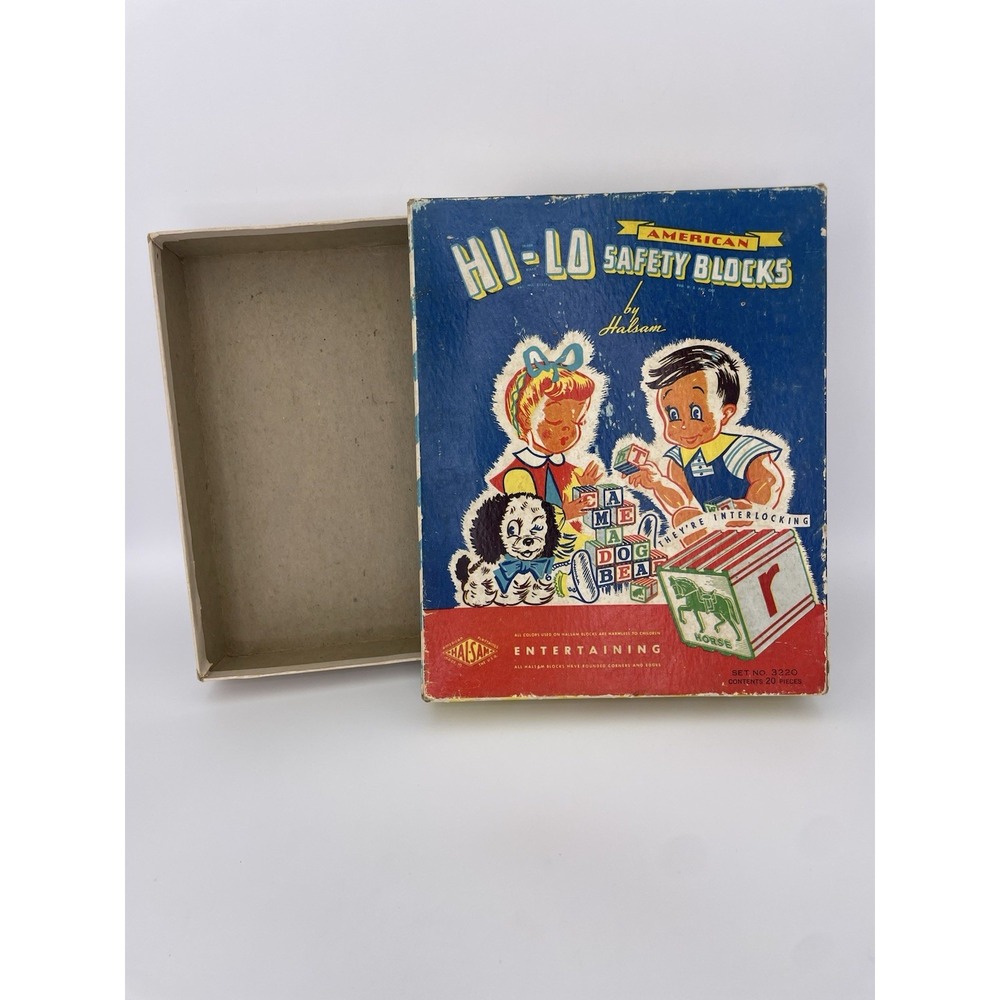 1950'S Vintage Halsam Hi-Lo Blocks BOX ONLY #3220 Toy Collectors BOX- No Blocks